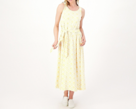 Cuddl Duds Flexwear Paneled Maxi Dress Yellow Eyelet, Small - £23.36 GBP