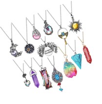 Vintage Crystal Pendant Necklaces for Women Girls Chakra Sun - £43.56 GBP