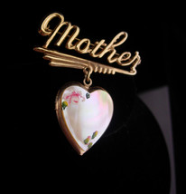 Sweetheart Heart Locket / Vintage WWII Brooch / Picture locket / MOP floral fron - £99.68 GBP