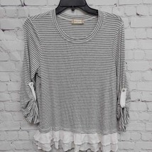 Altard State Womens Blouse Gray White Striped Roll Tab Sleeve Layered Top S - £7.36 GBP