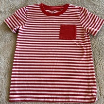 Cat &amp; Jack Boys Red White Striped Front Pocket Short Sleeve Shirt 5T - £5.00 GBP