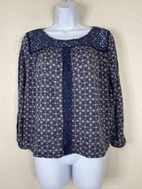 Xhilaration Womens Size M Blue Boho Knit Lace Embellished Blouse Long Sl... - $9.29