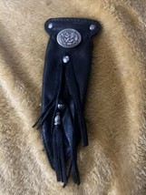 Hair Glove 7&quot; Black  Leather Ponytail Holder Wrap Biker Horse Riding With Tassel - £26.99 GBP