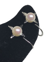 Vintage 14k White Gold Pearl Diamond Screwback Earrings 2.6 Gr Not Stamped Test - £187.83 GBP