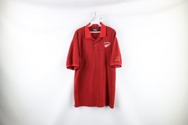 Vintage 90s Mens Large Faded Spell Out Detroit Red Wings Hockey Polo Shirt Red - $34.60