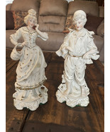 Bisque Porcelain Hand Painted &amp; Made In Japan - Colonial Man &amp; Woman Statue - $49.25