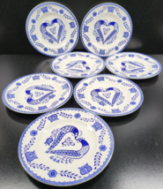 7 Mount Clemens MTC155  Salad Plates Set Vintage Blue Floral Heart Bird MCM  Lot - £68.73 GBP