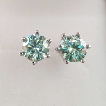 6 Claw S925 Silver Pink Stud Earrings 1+1CT Yellow Blue Green Moissanite Pass Di - £130.26 GBP