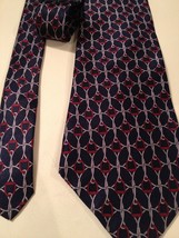 Bill Blass Men&#39;s Tie Navy Blue Print Silk Men&#39;s Neck Tie - £12.38 GBP