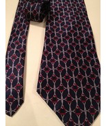 Bill Blass Men&#39;s Tie Navy Blue Print Silk Men&#39;s Neck Tie - £12.38 GBP