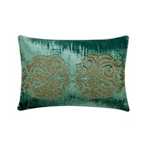 Enchanted Damask - Teal Blue Velvet Lumbar Pillow Cover - £28.09 GBP+