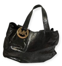 Authentic MICHAEL KORS Black Pebbled Leather &amp; Snake Texture Hobo Handbag COA - £69.96 GBP