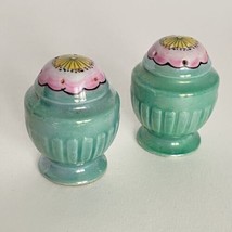 Cherry Blossom Aqua Lusterware Salt Pepper Shakers Made In Japan - £27.50 GBP