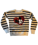 Gap Kids Disney Mickey Mouse Flippy Sequin Sweater Heart Stripes Medium ... - £19.65 GBP