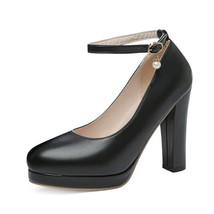 Leshion of chanmeb big plus size 43 women s high heels pumps round toe black white thumb200