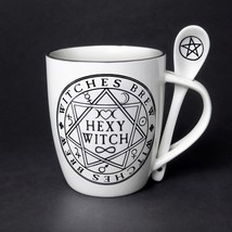Alchemy Gothic ALMUG15 Hexy Witch Cup &amp; Spoon Brew White Black Coffee Mu... - $311.75 MXN