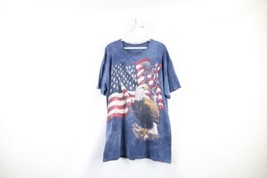 Vintage Streetwear Mens Large Distressed Acid Wash Eagle Flag T-Shirt Blue USA - $29.65