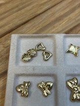 NEW Vintage Gold Tone Set of 9 Stud Earrings Heart Bows Sea Shells KG - £11.61 GBP