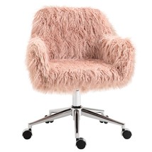 Pink Faux Fur Desk Chair | Adjustable Height Swivel Vanity Chair - $2,739.22 MXN