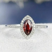 14k White Gold Plated 2.30Ct Marquise Cut Simulated Garnet Halo Engagement Ring - £125.29 GBP