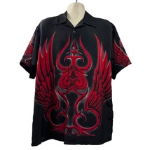 Dragonfly Vintage Rockabilly Black Red Graphic Flames Wings Button Shirt Large - $49.49