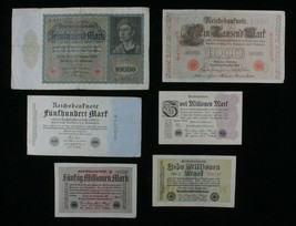 1910-1923 Germany 6-Notes Lot (1) German Empire &amp; (5) Weimar Republic Marks - £49.01 GBP