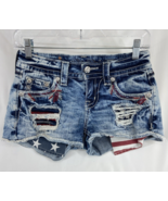 Miss Me Patriotic Embellished USA Flag Size 25 Short Shorts Destroyed - $52.24