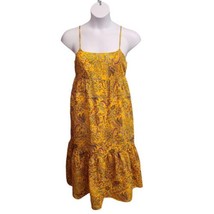 Goodthreads Sundress Womens Medium Yellow Floral Print Tiered Linen Blend  - $16.83