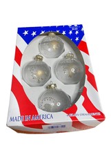 RAUCH PATRIOTIC GOD BLESS AMERICA CLEAR GLASS ORNAMENTS SET OF 4 IN BOX - £8.47 GBP
