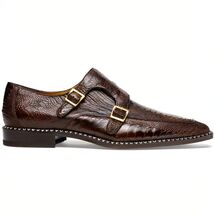 Genuine Ostrich Leg Double Monk Strap Shoes Napoli Brown image 2