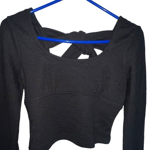 B.O.G. BAND OF THE FREE BLACK RIBBED CROP KNIT SHIRT LONG SLEEVES WOMEN SIZE XS Item image 2