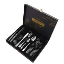 24pcs/Set Wooden Boxed Stainless Steel Cutlery Knife Fork Spoon Steak Dinnerware - £13.43 GBP
