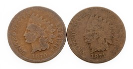 Lot of 2 Indian Cents (1870 + 1871) in About Good+ Condition Brown Color - £89.95 GBP