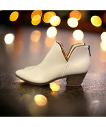 Women&#39;s Short Boots Shoes White Pointed Toe Chunky Heel Indigo Road Sz 8 M - £28.57 GBP