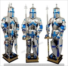 Medieval Stainless Steel rust free full body Knight Armor Suit w silver &amp; blue - £1,202.43 GBP