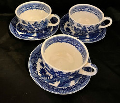 Blue Willow 3 Cups 3 Saucers Japan Made Vintage - £22.80 GBP