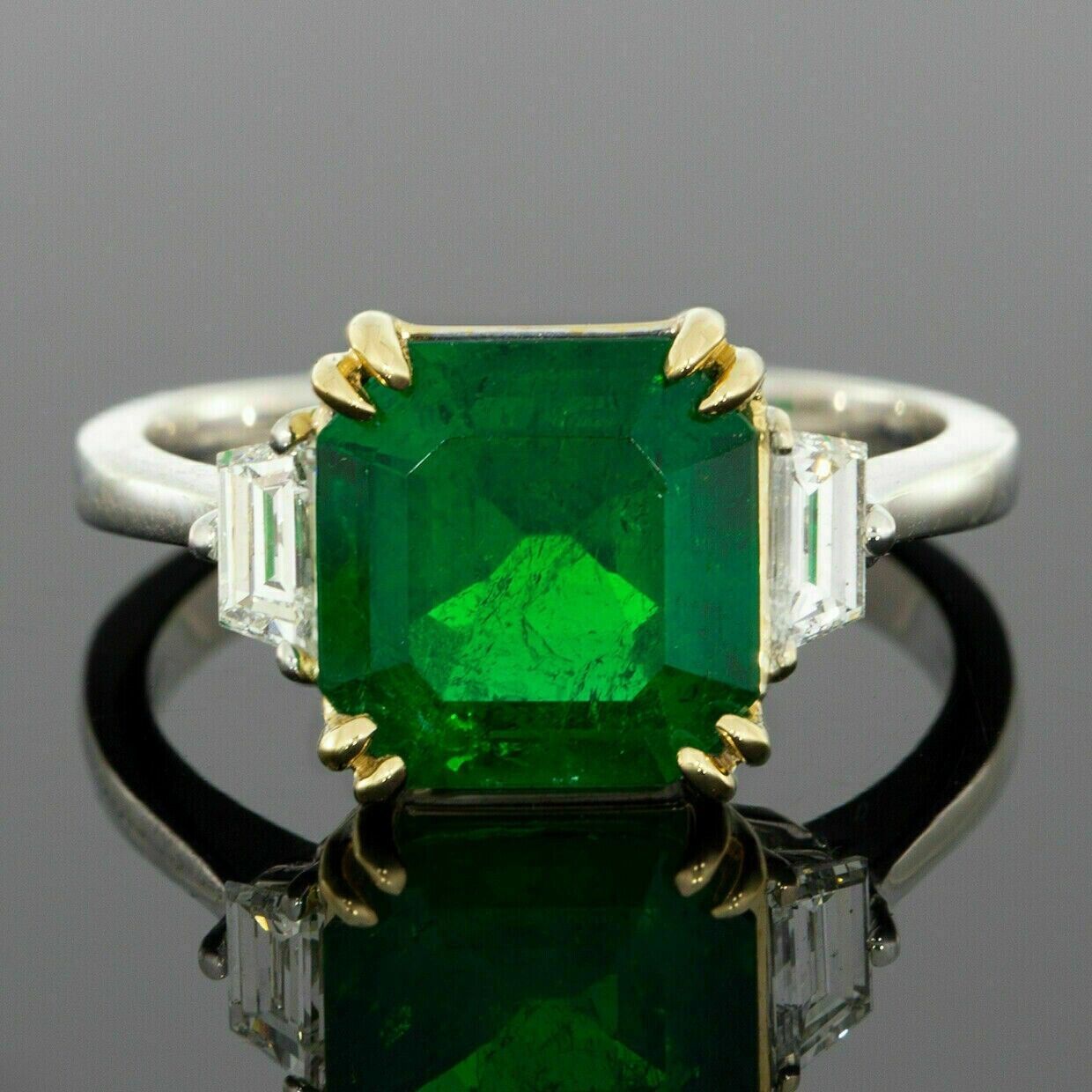 3CT Asscher Cut CZ Green Emerald Engagement Ring 14K Two Tone Gold Plated-Silver Item image 6