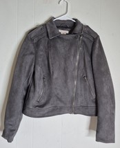 NEW Philosophy Faux Suede Moto Jacket M Gray Asymmetrical Zip Biker Wome... - $364.37 MXN