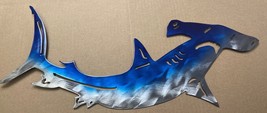 Hammer Head Shark Metal Wall Art Décor 36 &quot; wide x 21 1/4&quot; tall Blue Tinged - £72.57 GBP