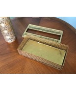 2pc Vintage Gold Filigree  Tissue Box &amp;  Canister Hollywood Regency Bath - $443.26 MXN
