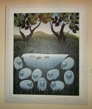 1980&#39;s Ruth Schindler Rare Vintage Handpainted Sheep Canvas Painting Signed  by  - £272.10 GBP