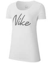 Nike Womens Dri-fit Script-Logo Training T-Shirt Whitesmoke Grey X-Small - £29.43 GBP