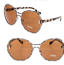 Prada Mod Evolution Round Shield PR53TS White Sand Havana Brown Sunglasses 53T - £138.27 GBP