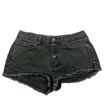 Forever 21 Denim Booty Shorts Size 26 Charcoal Wash Button Fly Raw Hem - $18.02