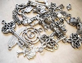 100 Silver Charms Pendants Antiqued Silver Ox Assorted Lot Bulk Wholesale - £10.32 GBP