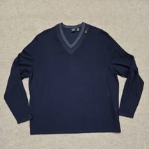 Hugo Boss Wool Blend Sweater Mens XXL Navy Blue Pullover V Neck Long Sleeve - $29.57