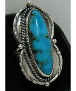 Native American Sterling Silver Turquoise Cabochon Ring Sz 6 Band 1 5/8&quot; L  - €60,68 EUR
