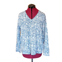 Style &amp; Co Top Blue White Women V Neck Long Sleeve Knit Size XL - $16.37