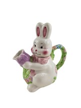 Easter Bunny Rabbit Purple Tulip Spring Flowers Mini Ceramic Teapot with... - $371.47 MXN