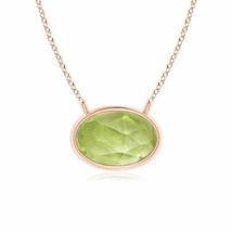 ANGARA East West Peridot Solitaire Necklace in 14K Solid Gold | 18&quot; Chain - £282.48 GBP